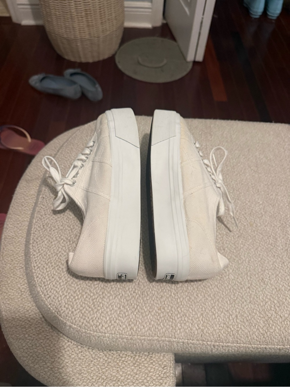 Superga White Canvas Platform Sneakers